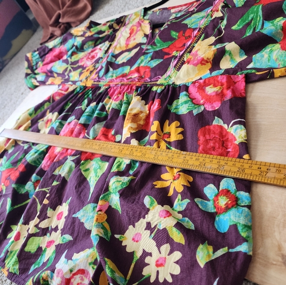 Boutique Purple Floral Embroidered Multicolor Women's Puff Sleeve Top XL - Picture 7 of 13